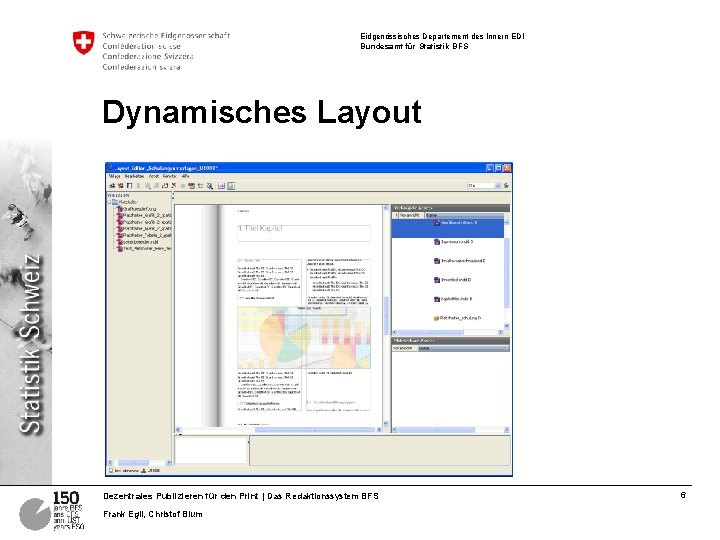 Eidgenössisches Departement des Innern EDI Bundesamt für Statistik BFS Dynamisches Layout Dezentrales Publizieren für