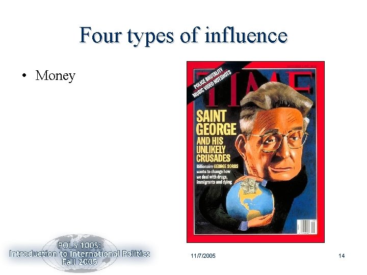 Four types of influence • Money 11/7/2005 14 