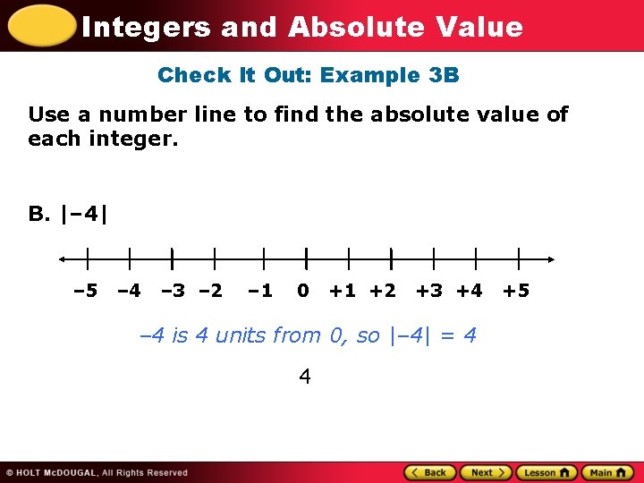 Integers and Absolute Value Check It Out: Example 3 B Use a number line