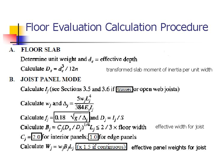 Floor Evaluation Calculation Procedure transformed slab moment of inertia per unit width effective width