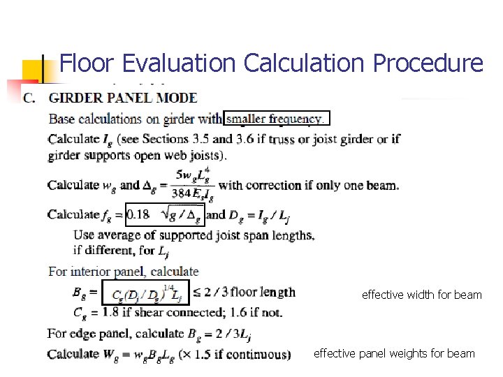 Floor Evaluation Calculation Procedure effective width for beam effective panel weights for beam 