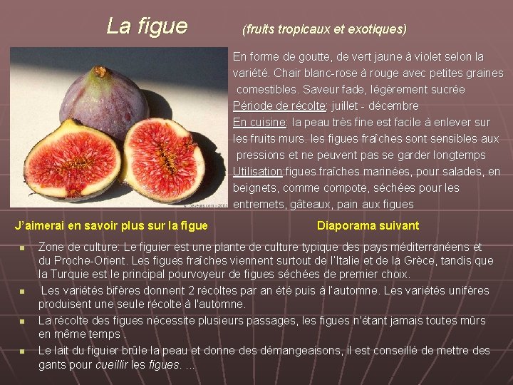 La figue (fruits tropicaux et exotiques) En forme de goutte, de vert jaune à