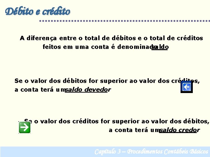 Débito e crédito A diferença entre o total de débitos e o total de