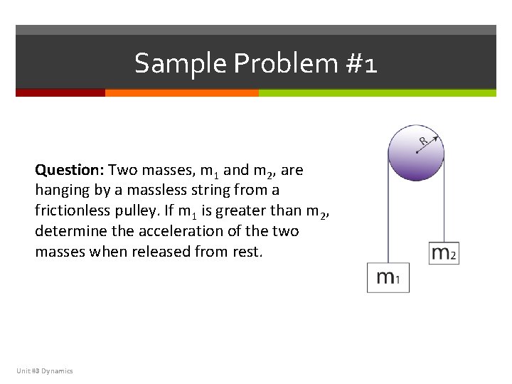 Sample Problem #1 Question: Two masses, m 1 and m 2, are hanging by