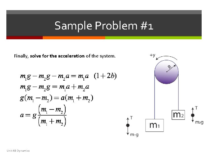 Sample Problem #1 Finally, solve for the acceleration of the system. Unit #3 Dynamics