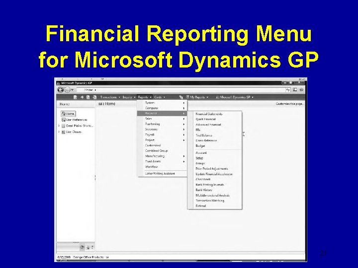 Financial Reporting Menu for Microsoft Dynamics GP 21 