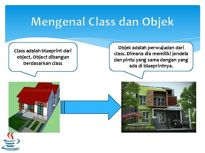 Mengenal Class dan Objek Class adalah blueprint dari object. Object dibangun berdasarkan class Objek