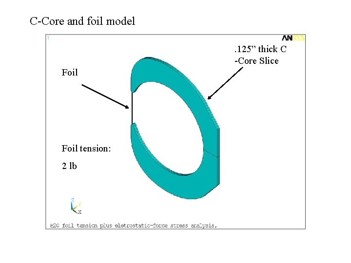 C-Core and foil model. 125” thick C -Core Slice Foil tension: 2 lb C-Core and foil model. 125” thick C -Core Slice Foil tension: 2 lb