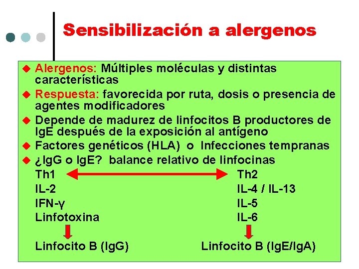 Sensibilización a alergenos u u u Alergenos: Múltiples moléculas y distintas características Respuesta: favorecida