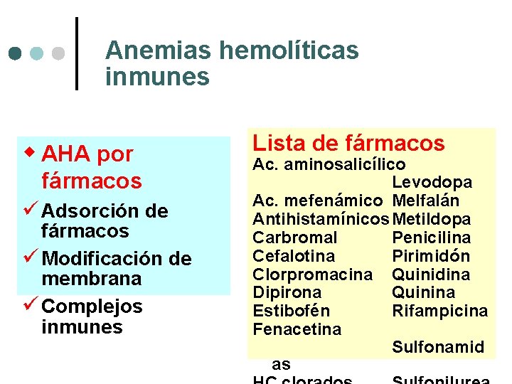 Anemias hemolíticas inmunes w AHA por fármacos ü Adsorción de fármacos ü Modificación de