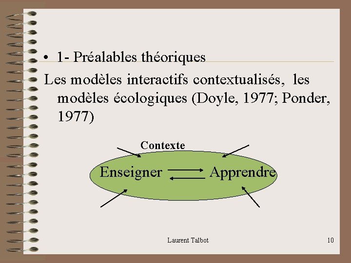  • 1 - Préalables théoriques Les modèles interactifs contextualisés, les modèles écologiques (Doyle,