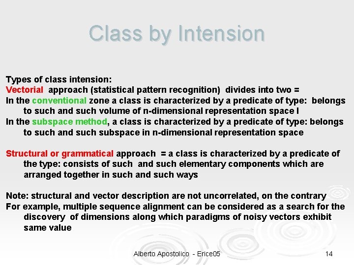 Class by Intension From Watanabe’s pattern recognition as information compression in Frontiers in pattern
