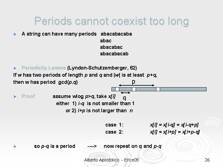 Periods cannot coexist too long A string can have many periods abacaba abacabac abacab