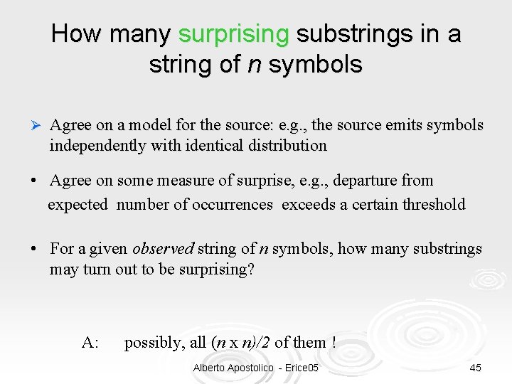 How many surprising substrings in a string of n symbols Ø Agree on a