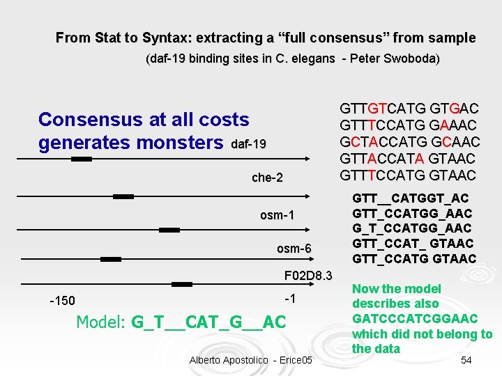  From Stat to Syntax: extracting a “full consensus” from sample (daf-19 binding sites