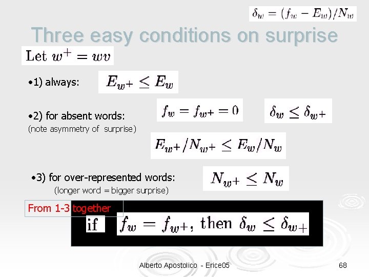 Three easy conditions on surprise • 1) always: • 2) for absent words: (note
