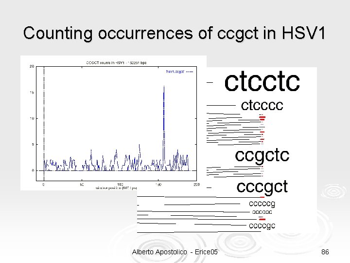Counting occurrences of ccgct in HSV 1 Alberto Apostolico - Erice 05 86 