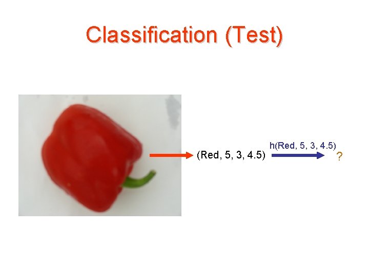 Classification (Test) (Red, 5, 3, 4. 5) h(Red, 5, 3, 4. 5) ? 