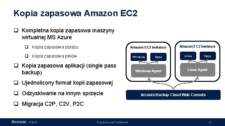 Kopia zapasowa Amazon EC 2 q Kompletna kopia zapasowa maszyny wirtualnej MS Azure q