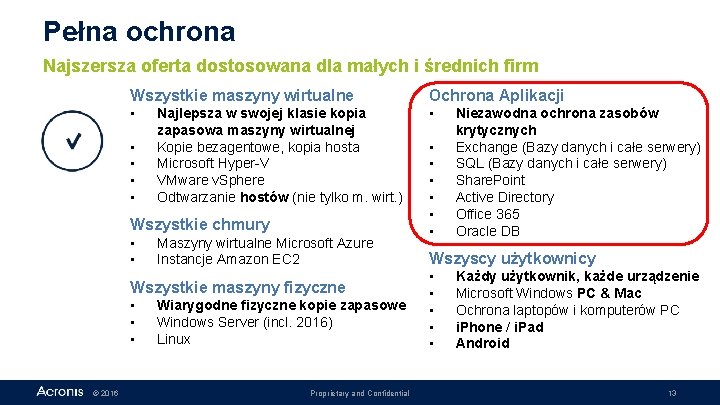 Pełna ochrona Najszersza oferta dostosowana dla małych i średnich firm Wszystkie maszyny wirtualne Ochrona