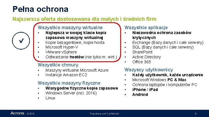 Pełna ochrona Najszersza oferta dostosowana dla małych i średnich firm Wszystkie maszyny wirtualne Wszystkie