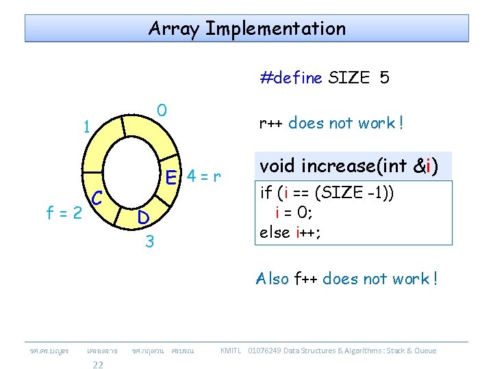 Array Implementation #define SIZE 5 0 1 f=2 C r++ does not work !