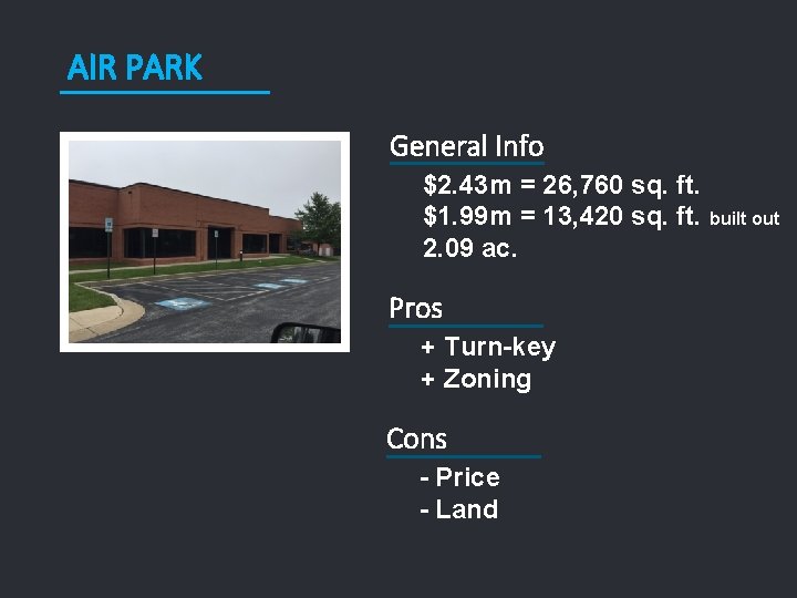 AIR PARK General Info $2. 43 m = 26, 760 sq. ft. $1. 99