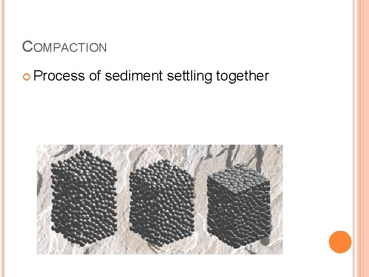 COMPACTION Process of sediment settling together 