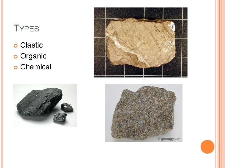 TYPES Clastic Organic Chemical 