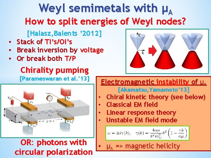 Weyl semimetals with μA How to split energies of Weyl nodes? • • •