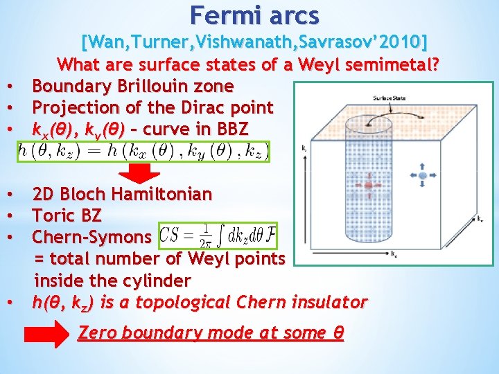 Fermi arcs [Wan, Turner, Vishwanath, Savrasov’ 2010] What are surface states of a Weyl