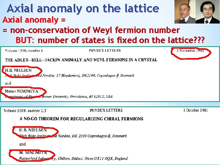 Axial anomaly on the lattice Axial anomaly = = non-conservation of Weyl fermion number