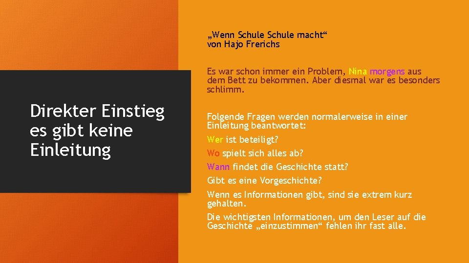 „Wenn Schule macht“ von Hajo Frerichs Es war schon immer ein Problem, Nina morgens