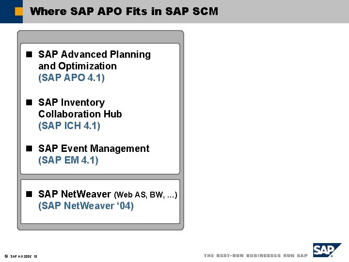 Where SAP APO Fits in SAP SCM n SAP Advanced Planning and Optimization (SAP
