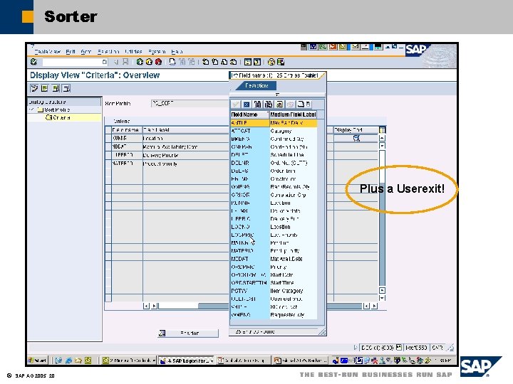 Sorter Plus a Userexit! ã SAP AG 2005, 20 