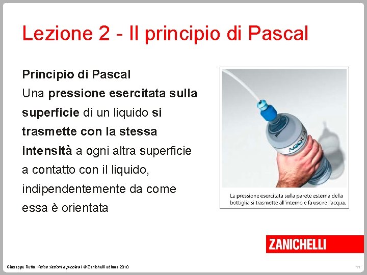 Lezione 2 - Il principio di Pascal Principio di Pascal Una pressione esercitata sulla
