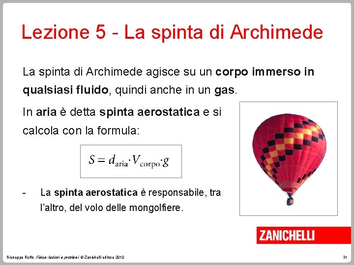 Lezione 5 - La spinta di Archimede agisce su un corpo immerso in qualsiasi