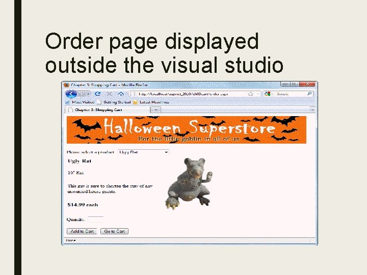 Order page displayed outside the visual studio 