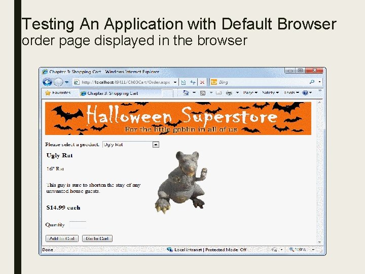 Testing An Application with Default Browser order page displayed in the browser 