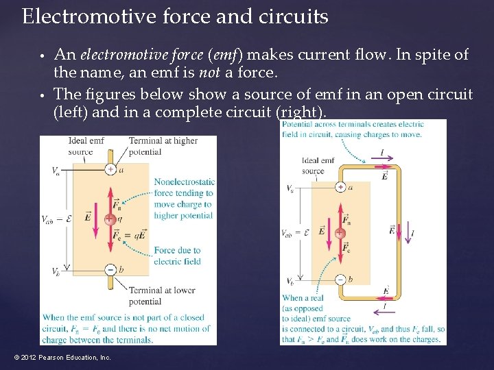 Electromotive force and circuits • • An electromotive force (emf) makes current flow. In