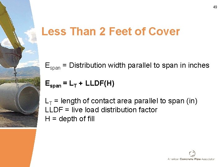49 Less Than 2 Feet of Cover Espan = Distribution width parallel to span