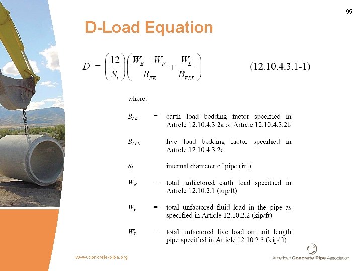 95 D-Load Equation www. concrete-pipe. org 