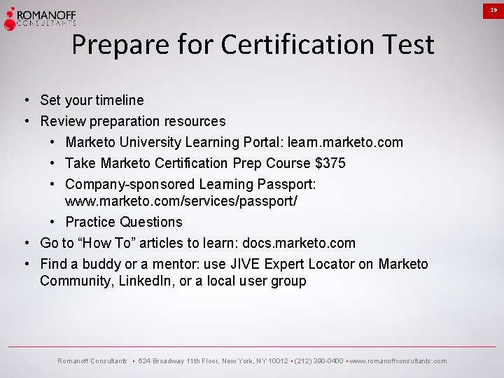 19 Prepare for Certification Test • Set your timeline • Review preparation resources •