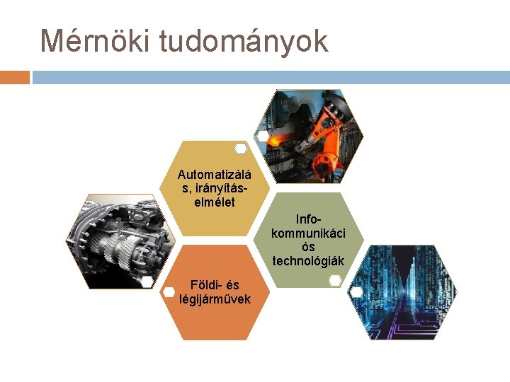 Mérnöki tudományok Automatizálá s, irányításelmélet Infokommunikáci ós technológiák Földi- és légijárművek 