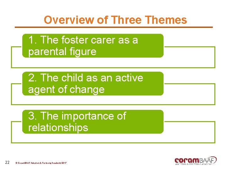 Overview of Three Themes 1. The foster carer as a parental figure 2. The