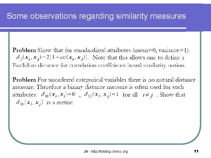 Some observations regarding similarity measures JM - http: //folding. chmcc. org 11 