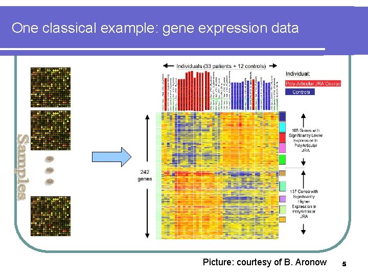 One classical example: gene expression data Picture: courtesy of B. Aronow 5 