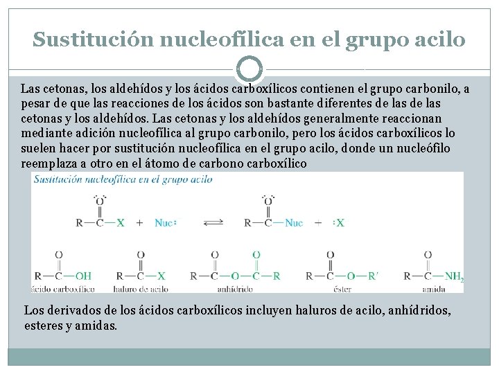 Sustitución nucleofílica en el grupo acilo Las cetonas, los aldehídos y los ácidos carboxílicos