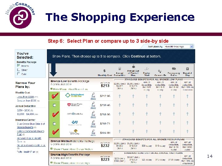 The Shopping Experience Step 6: Select Plan or compare up to 3 side-by side