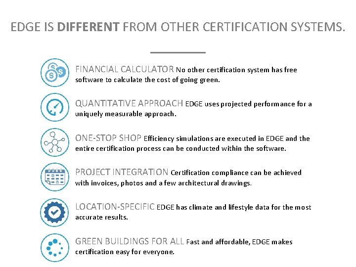 EDGE IS DIFFERENT FROM OTHER CERTIFICATION SYSTEMS. ____ FINANCIAL CALCULATOR No other certification system